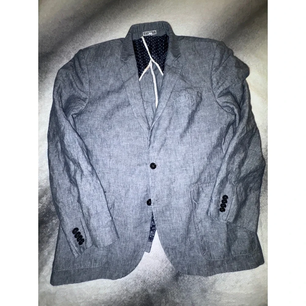 (CL) Express Photographer Fitted 44R Blue Chambray Sport Coat Blazer Mens